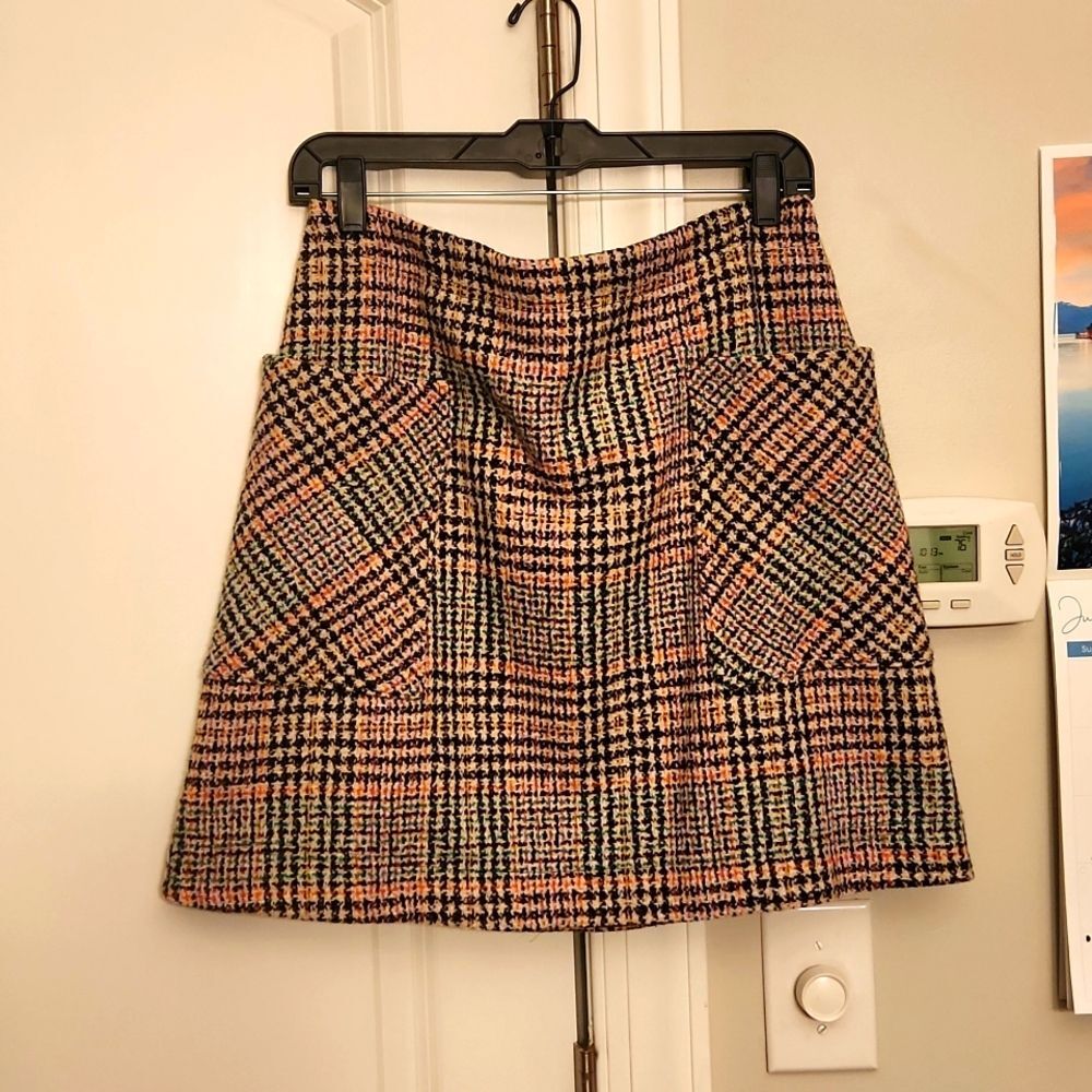 Maeve by Anthropologie "Bijou" Tweed Knit Multicolored Plaid Mini Skirt Size 10